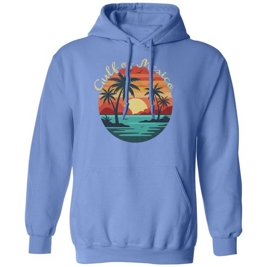 Gulf Of Mexico Retro Sunset Tee - Vintage Beach Unisex Hooded Sweatshirt