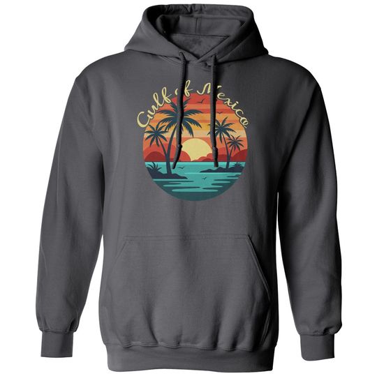 Gulf Of Mexico Retro Sunset Tee - Vintage Beach Unisex Hooded Sweatshirt