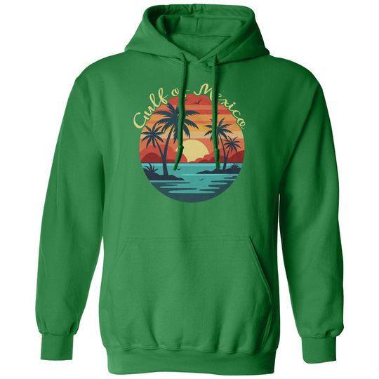 Gulf Of Mexico Retro Sunset Tee - Vintage Beach Unisex Hooded Sweatshirt