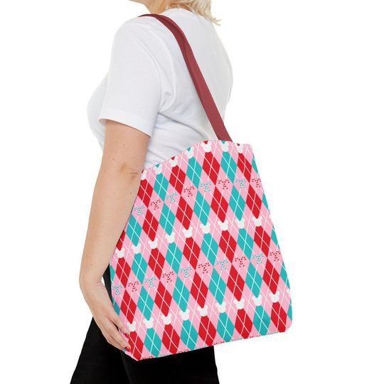 Peppermint Mickey Argyle Tote Bag, Disney Tote Bag Gift