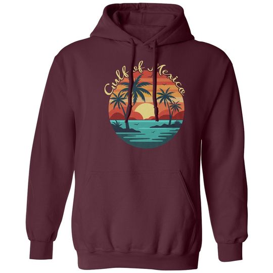 Gulf Of Mexico Retro Sunset Tee - Vintage Beach Unisex Hooded Sweatshirt