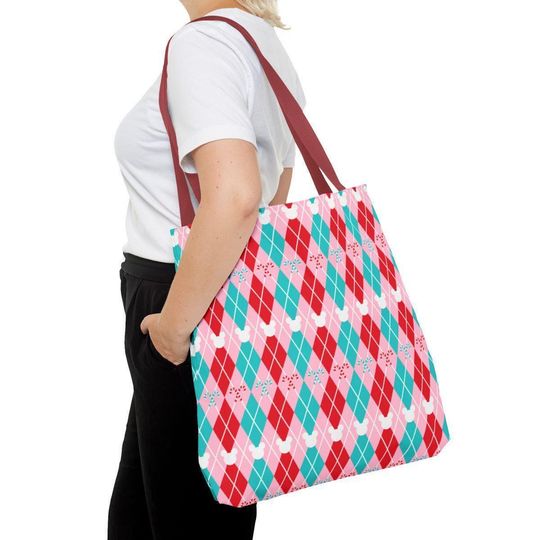 Peppermint Mickey Argyle Tote Bag, Disney Tote Bag Gift