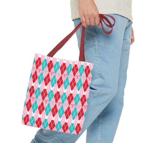 Peppermint Mickey Argyle Tote Bag, Disney Tote Bag Gift