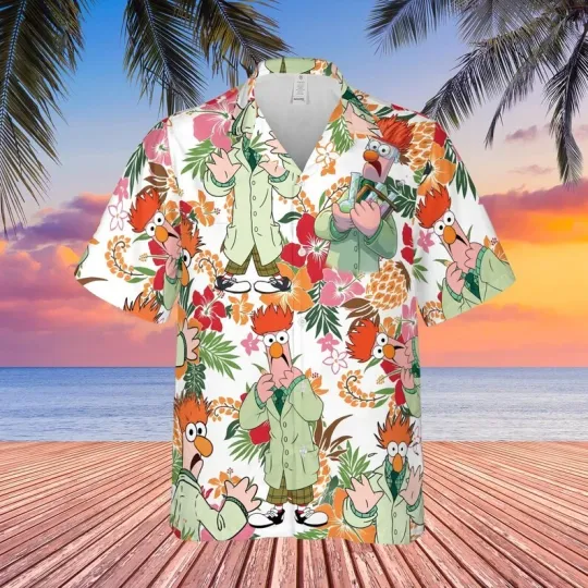 Disney The Muppet Show Beaker Pineapple Tropical Summer White Hawaiian Shirt