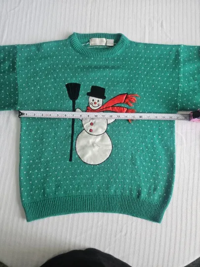 Green Sweater Winter Snowman Wearing Red Scarf Ugly Christmas Women's Size L