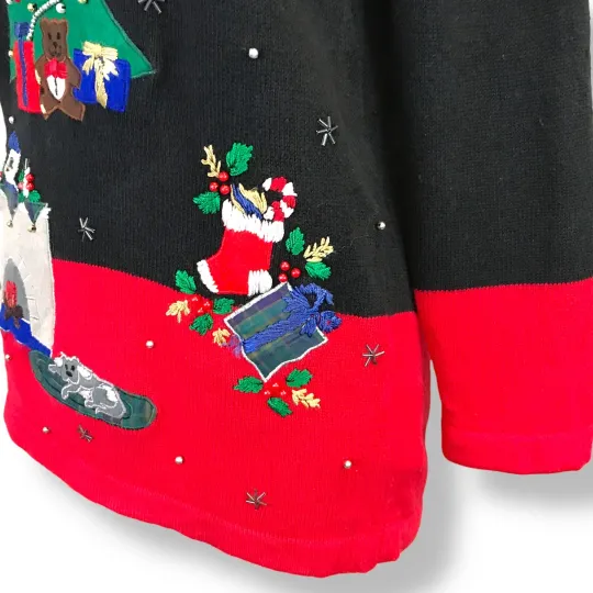 Vtg Nutcracker Womens Ugly Christmas Sweater Size S Tree Fireplace Dog Gifts