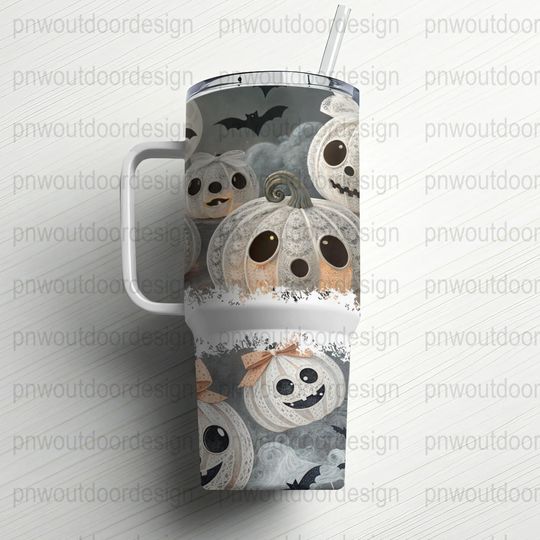 Halloween Tumbler Wrap: Spooky Pumpkin & Ghosts, 40oz Sublimation Design