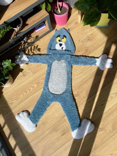Tom Cat Cartoon Shaped Rug  3D fluffy tufted rug Soft Plush Kids Room Decor, Playroom or Bedroom Accent Rug, Handmade Tufted Rug,gift ideas