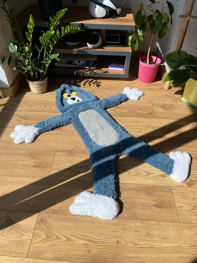 Tom Cat Cartoon Shaped Rug  3D fluffy tufted rug Soft Plush Kids Room Decor, Playroom or Bedroom Accent Rug, Handmade Tufted Rug,gift ideas