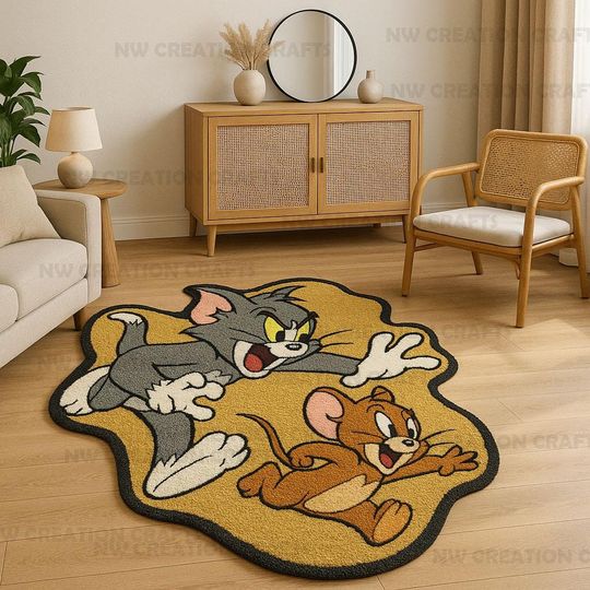 Tom & Jerry Plush Rug: Hand-Tufted Wool Cartoon Art