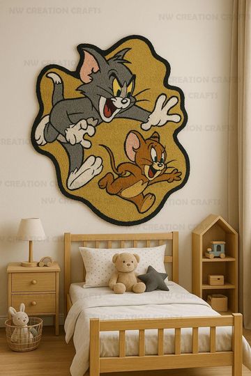 Tom & Jerry Plush Rug: Hand-Tufted Wool Cartoon Art