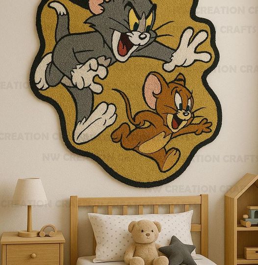 Tom & Jerry Plush Rug: Hand-Tufted Wool Cartoon Art