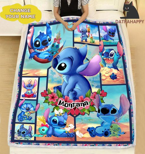 Personalized Lilo & Stitch Quilt Blanket: Custom Name