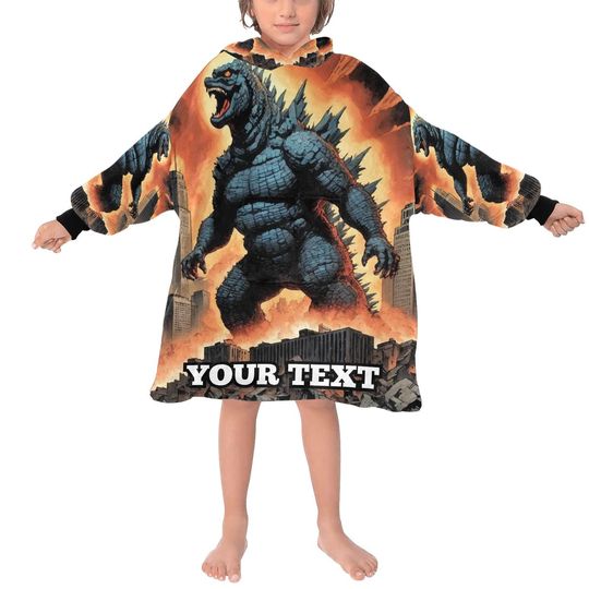 god zilla Kids Hoodie Blanket Gift Personalized Hooded Blankets Gojira