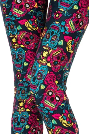 Buttery Soft Red and Blue Sugar Skull Leggings