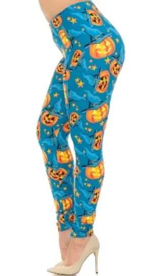 Buttery Soft Blue and Evil Pumpkins Halloween Leggings
