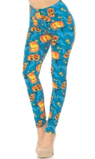 Buttery Soft Blue and Evil Pumpkins Halloween Leggings