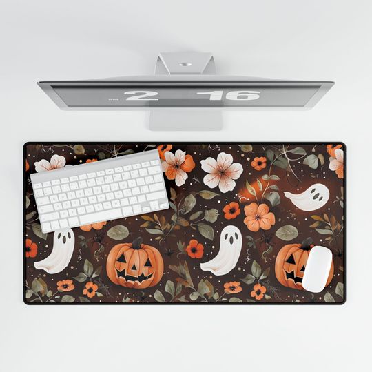 Cottagecore Halloween Desk Mat: Spooky Ghosts, Pumpkins & Flowers