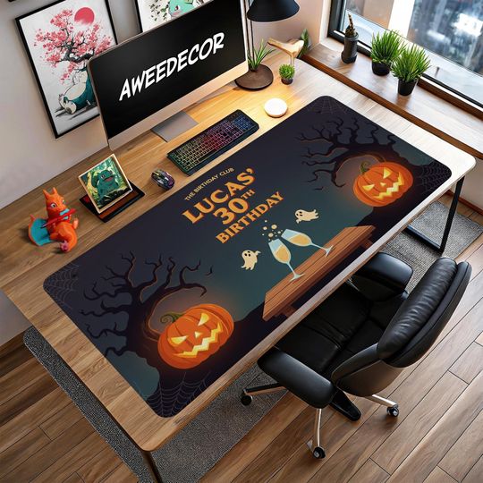 Halloween Birthday Desk Mat: Custom Spooky Pumpkin Party Decor