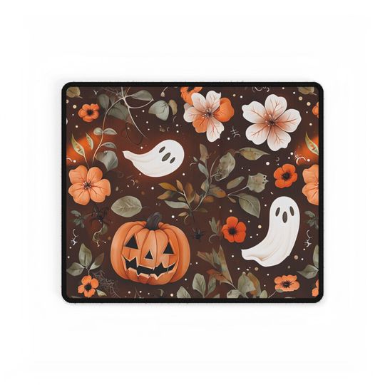 Cottagecore Halloween Desk Mat: Spooky Ghosts, Pumpkins & Flowers