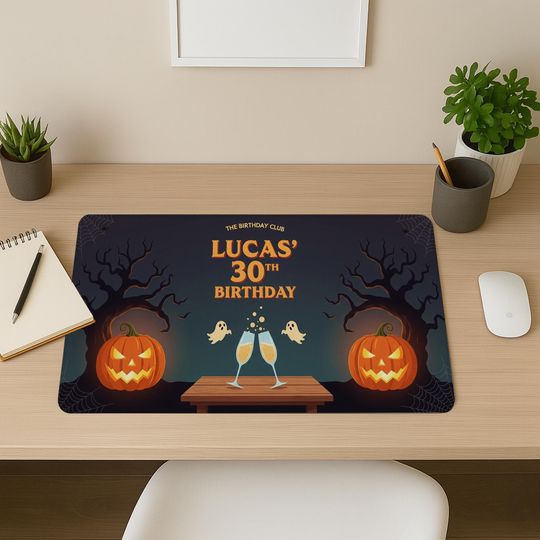 Halloween Birthday Desk Mat: Custom Spooky Pumpkin Party Decor