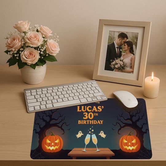Halloween Birthday Desk Mat: Custom Spooky Pumpkin Party Decor