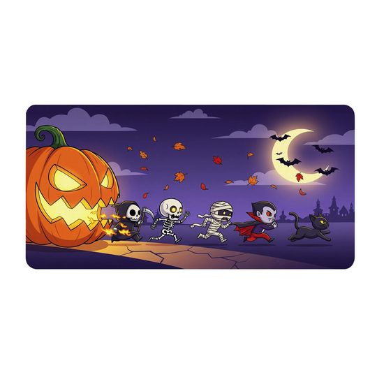 Halloween Desk Mat: Spooky Pumpkin, Skeleton & Vampire - Gothic Office Decor