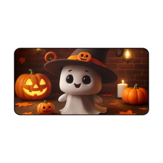 Ghost & Pumpkin Halloween Desk Mat: Spooky Cute Office Decor