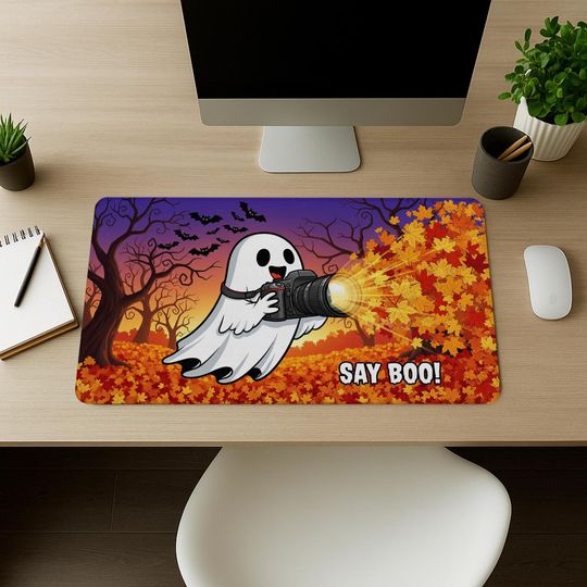 Funny Ghost Desk Mat: Spooky Halloween Office Decor