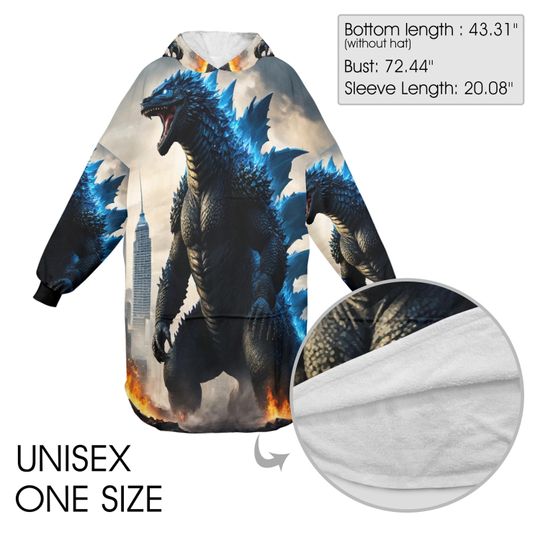 god zilla Blanket Hoodie Retro Kaiju Comics, Personalized Fleece