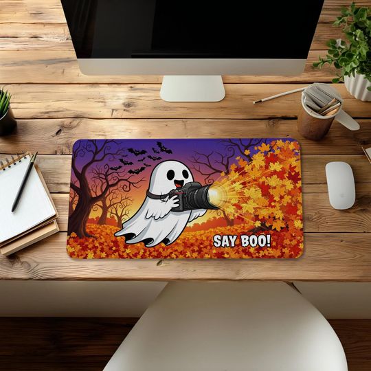 Funny Ghost Desk Mat: Spooky Halloween Office Decor