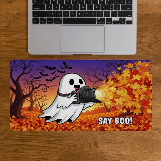 Funny Ghost Desk Mat: Spooky Halloween Office Decor