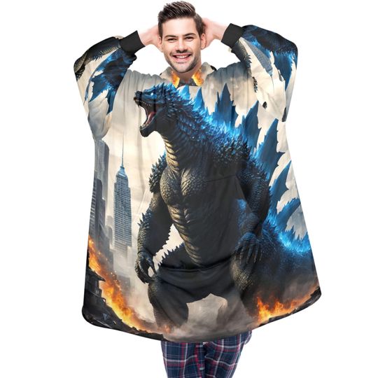 god zilla Blanket Hoodie Retro Kaiju Comics, Personalized Fleece
