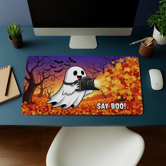 Funny Ghost Desk Mat: Spooky Halloween Office Decor