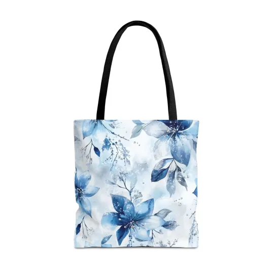 Light Blue Floral Tote Bag for Women, Spring Blossom Pattern