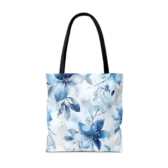Light Blue Floral Tote Bag for Women, Spring Blossom Pattern