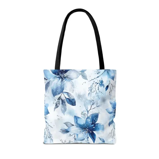 Light Blue Floral Tote Bag for Women, Spring Blossom Pattern
