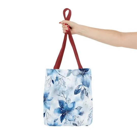 Light Blue Floral Tote Bag for Women, Spring Blossom Pattern