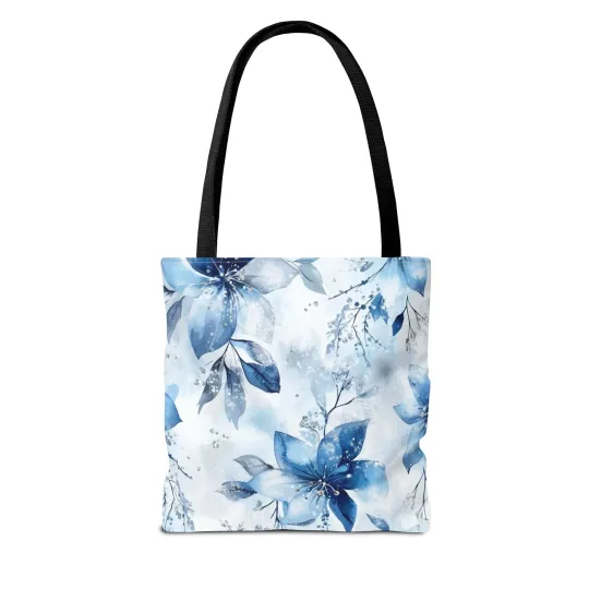 Light Blue Floral Tote Bag for Women, Spring Blossom Pattern