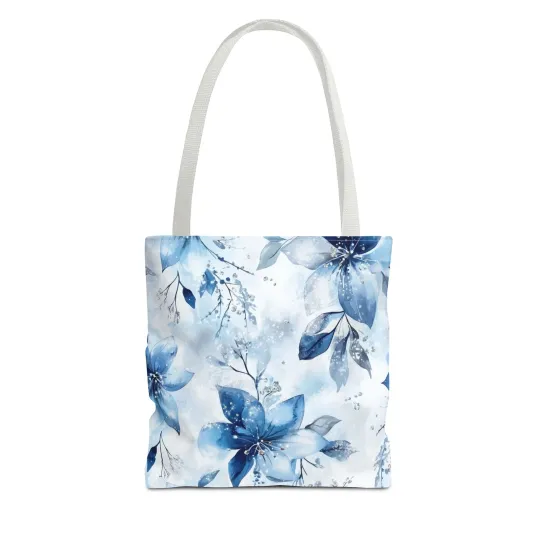 Light Blue Floral Tote Bag for Women, Spring Blossom Pattern