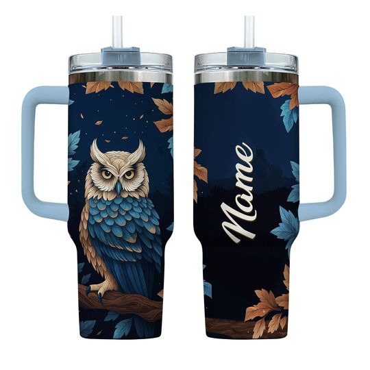 Personalized Owl 40oz Tumbler With Handle And Straw, Owl Tumbler Gifts, Owl Cup Animal Lovers, Owl Gift For Her, Owl Gifts For Women