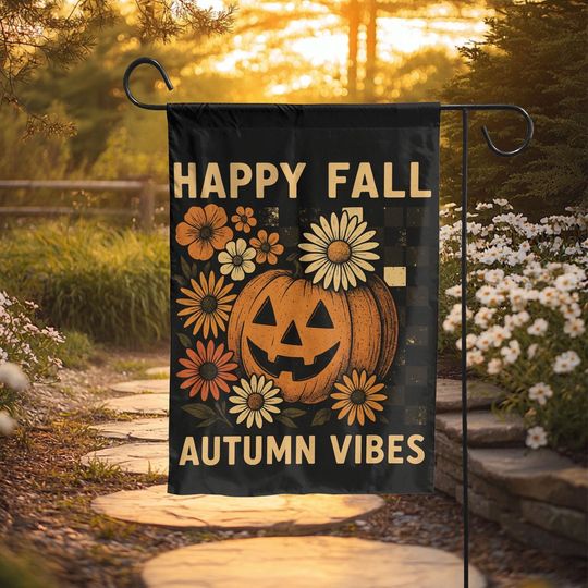 Discover Happy Fall Garden Flag, Autumn Vibes Pumpkin Outdoor Yard Decoration, Halloween Thanksgiving Seasonal Garden Decor