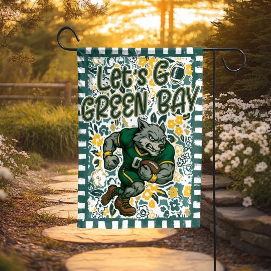 Discover Let's Go Green Bay Mascot Garden Flag, Fierce Mascot Floral Outdoor Decor for Football Fans,