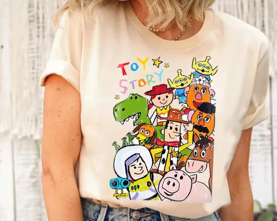Discover Disney Toy Story Retro Characters Drawing Shirt Unisex Adult Kid Shirt