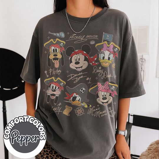 Discover Vintage Disney Pirate Shirt, Mickey & Friends Pirate Signature Crew Tee, Minnie Goofy Donald Daisy Shirt, Disney Cruise Gift
