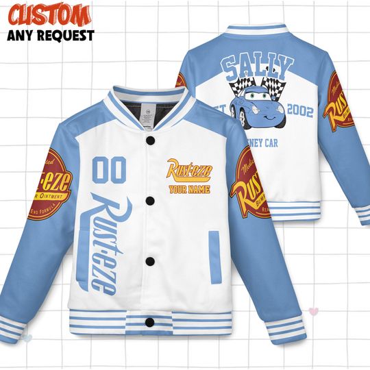 Custom Cars Team Sally Varsity Jacket, Adult Varsity Jacket, Personalized Disney Jacket, Baseball Team Outfit, Disney Uniform Varsity