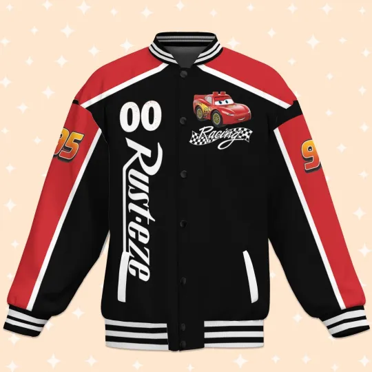 Personalized Pixar Cars Lighting McQueen Racing Rust-eze Baseball Jacket
