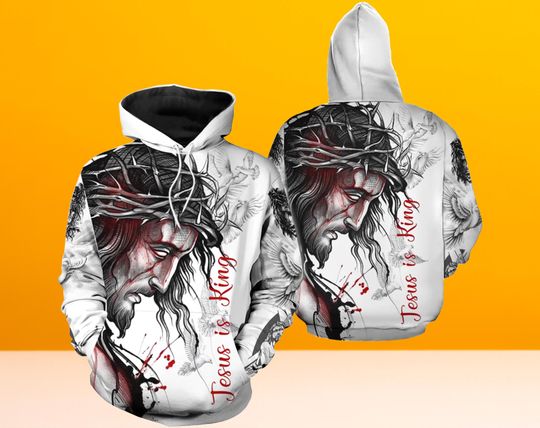 Vintage Jesus Is King 3D Hoodie, Halloween Christmas Kids Gift, Lover Jesus Hoodie