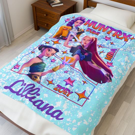 Personalized Name KPop Demon Huntrix Blanket, Velveteen Plush Blanket,  Personalized Name Anime Throw Blanket, Huntrix Blanket