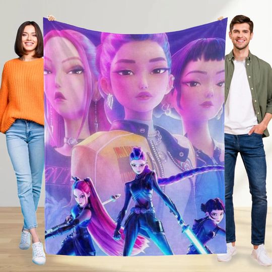 Discover Kpop Huntrix Demon Hunters Blanket, Huntrix Girls Blanket, Mira Rumi Joey Blanket, Demon Hunter Throw, Gift For K-pop Fan,Kpop Movie Blanket